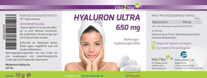 Hyaluronic Acid Ultra 650 Mg - 90 Vegan Capsules - Vegetable Fermentation - 500-700 Kda - High Dose - 3 Month Pack - No Additives - Hyaluronic - Premium Quality - NewNest Australia