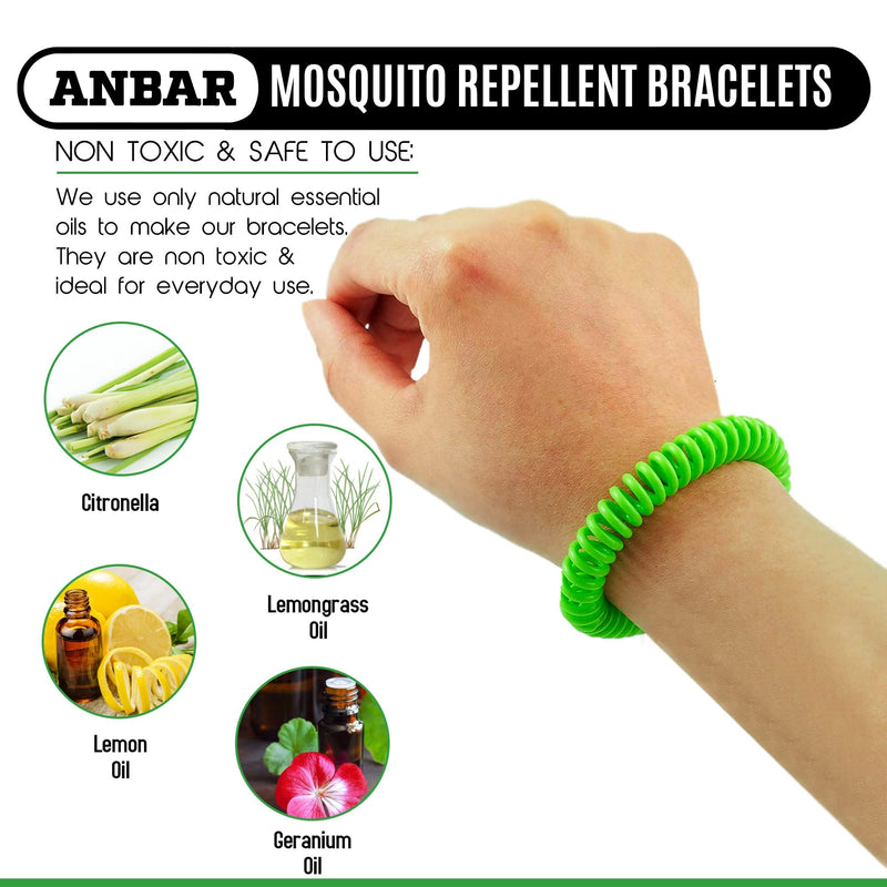 Anbar Mosquito Repellent Bracelets Bands for Adults and Kids, 14 Pack, All-Natural Deet-Free, Non-Toxic Protection, Stretchy Waterproof Anti-Mosquito Wristbands for Hiking and Camping - NewNest Australia
