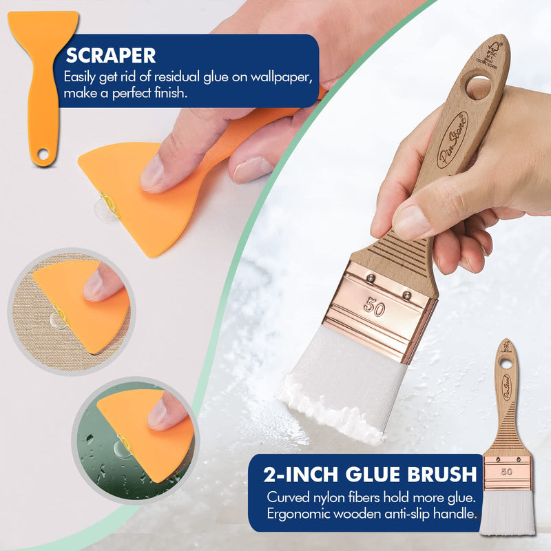 PinStone 10pcs Wallpaper Tools with Flat and Corners Seam Roller, 3-in-1 Smoothing Squeegee, Wallpaper Paste Glue Brush, Wallpaper Hanging Kit for Window Film Vinyl Adhesive Contact Paper Application 10pcs/pack - NewNest Australia