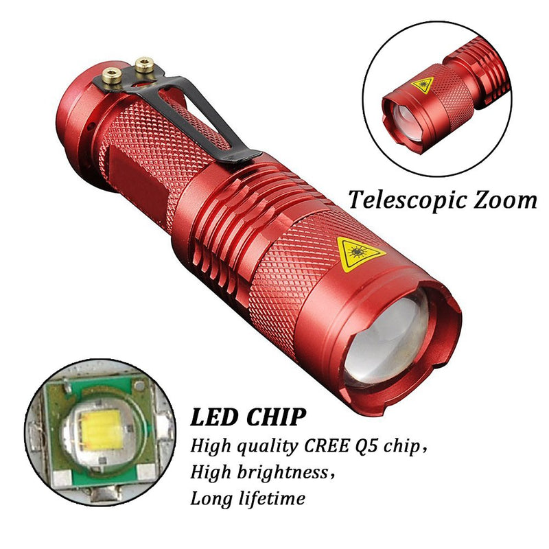 6 Pack,Pocketman 7W 300LM SK-68 3 Modes Mini Light Red Q5 LED Tactical Flashlight 6 red flashlights - NewNest Australia