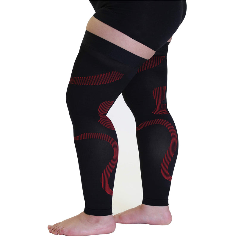 Mojo Compression Stockings 2XL For Women Circulation Leg 20-30mmHg- Thigh-Hi Leg Sleeve With Grip Top - Plus Size Black Red XX-Large A609BR5 2X-Large Black/Red - NewNest Australia