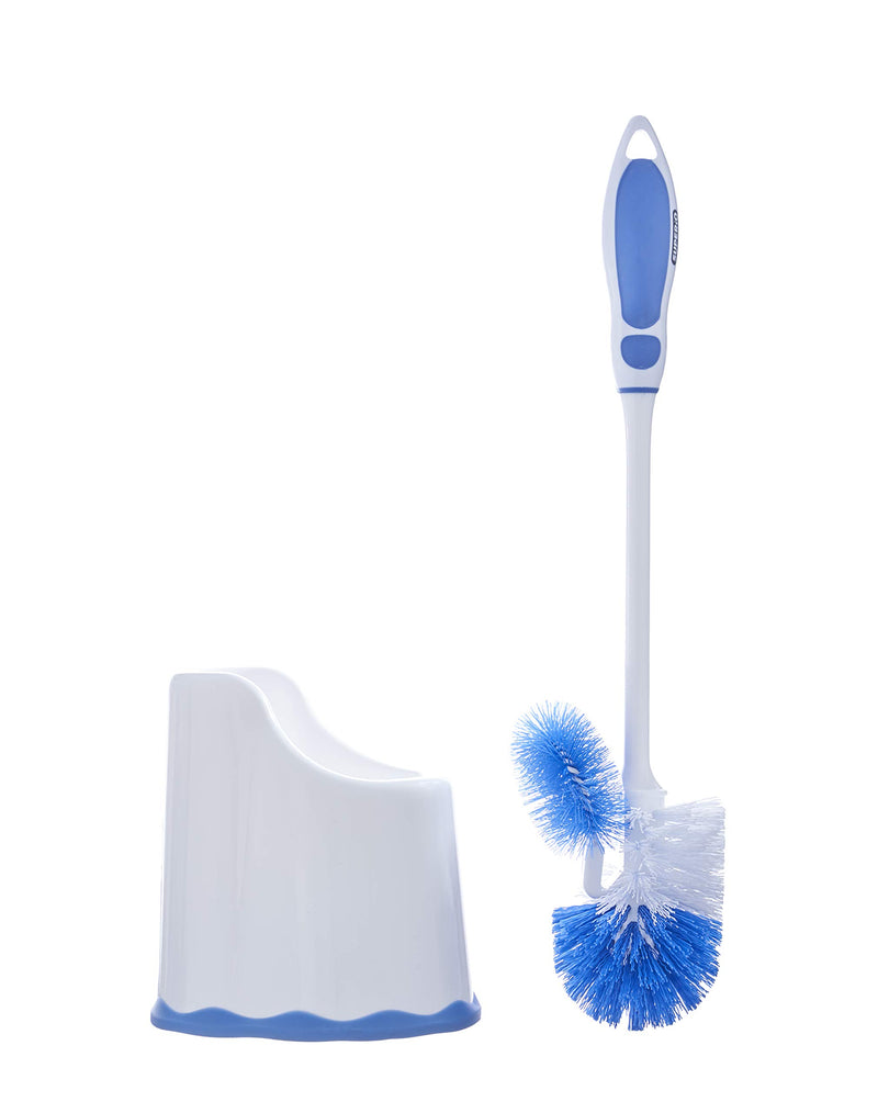 Superio Toilet Brush and Holder, Toilet Bowl Cleaning System with Scrubbing Wand, Under Rim Lip Brush and Storage Caddy for Bathroom , White and Blue - NewNest Australia