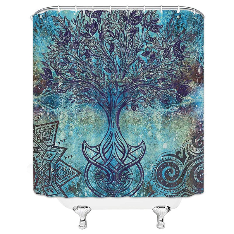 WZFashion Tree of Life Shower Curtain Grunge Style Tree Pattern with Ethnic Mandala and Spiral Shapes Blurry Artwork, Fabric Bathroom Decor Set with Hooks, Turquoise Brown 70"WX70"H - NewNest Australia