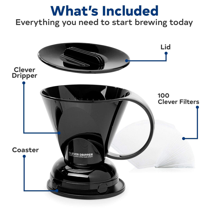 Clever Coffee Dripper and Filters, Large 18 oz (Black)| Barista's Choice| Safe BPA Free Plastic|Includes 100 Filters Black - NewNest Australia