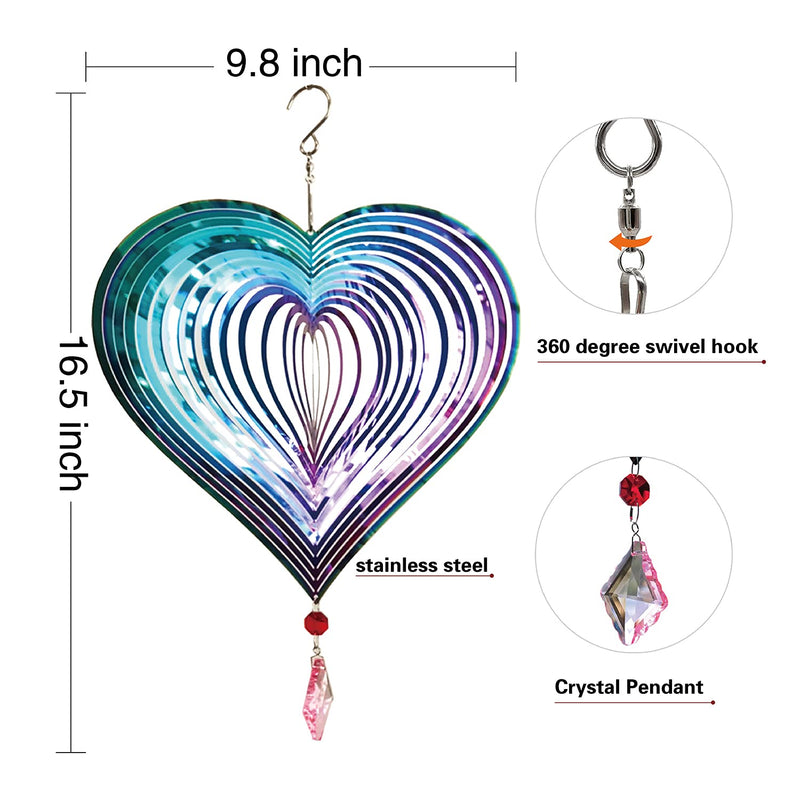 Dinoneyi Wind Spinner Outdoor Metal 3D Wind Spinner Hanging Yard Garden Decor Gifts Stainless Steel Heart Pattern Spinners with 360° Rotating Hook - NewNest Australia