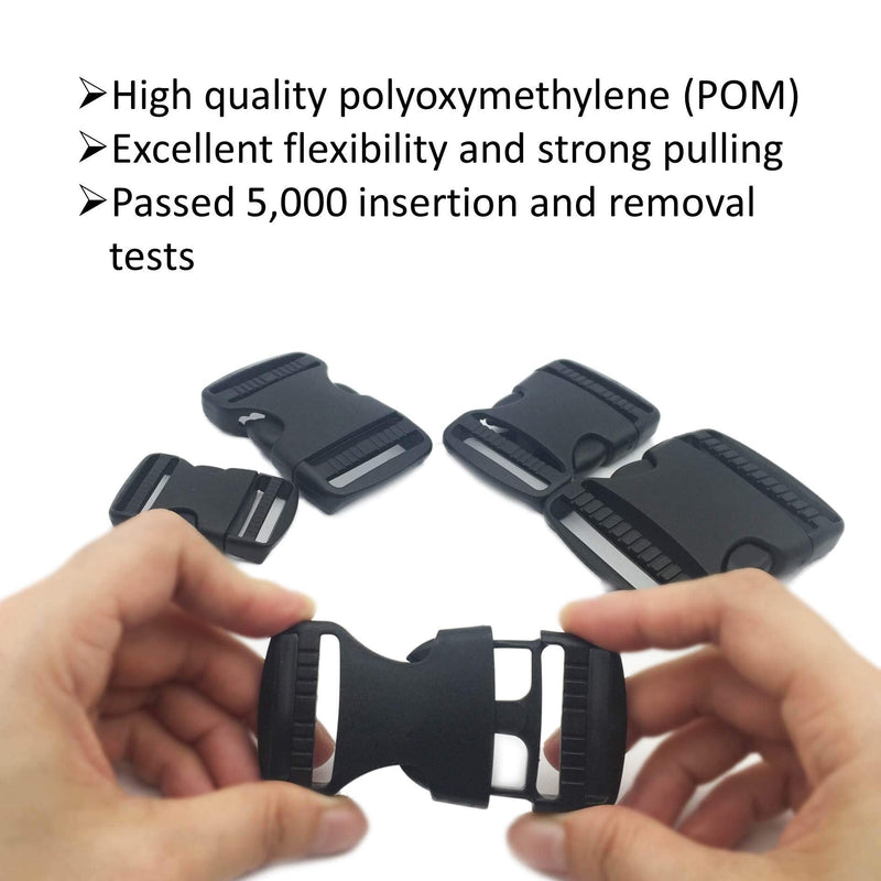 EesTeck 5 Set 1.25" Flat Buckles Dual Adjustable Buckles and Tri-Glide Slides Quick Side Release Buckle for Luggage Straps Pet Collar Backpack Repairing (Black，Fit For 1.25”/32mm Webbing Straps) 1.25"-5 Pack - NewNest Australia