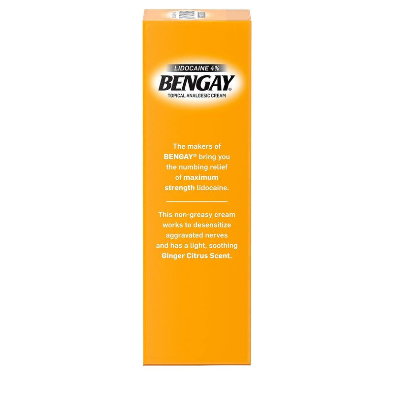 Bengay Pain Relieving Lidocaine Cream, Non-Greasy Topical Analgesic Cream with The Maximum Strength Numbing Relief of 4% Lidocaine HCl, Pleasant and Soothing Ginger Citrus Scent, 3 oz 3 Ounce (Pack of 1) - NewNest Australia