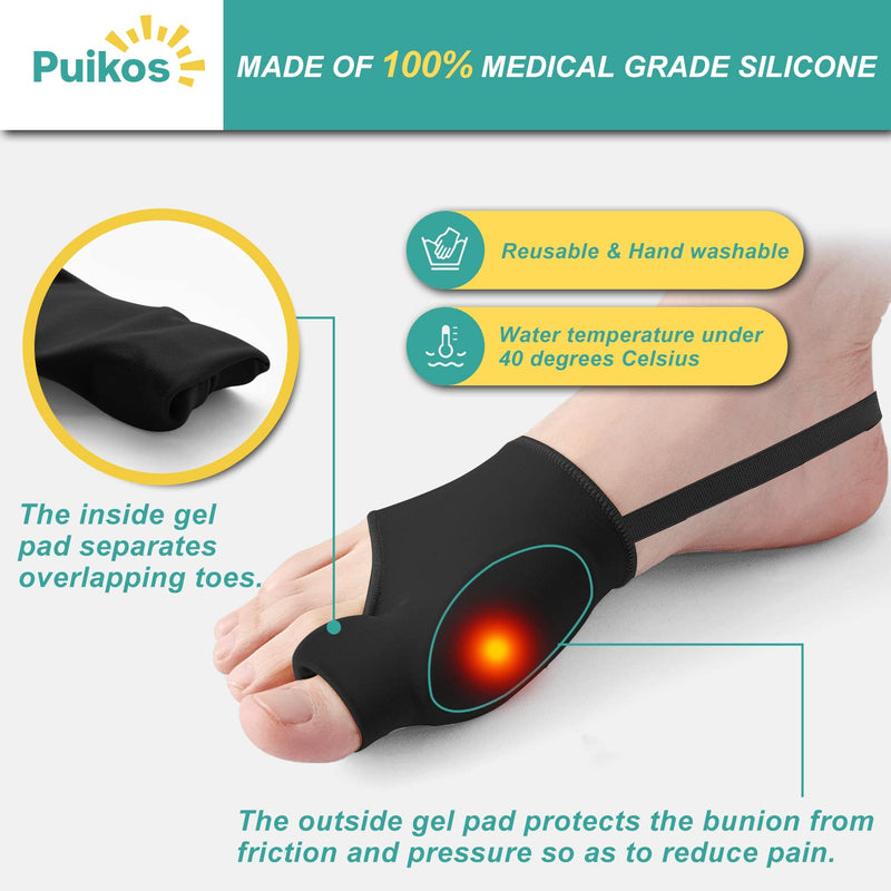 Puikos Hallux Valgus Toe Separator Toe Separator Set, 1 Pair Hallux Valgus Socks Bunion Corrector, 1 Big Toe Strap and 2 Toe Separators for Women Men (1 Toe/Large, Black) 1 Toe/Large - NewNest Australia