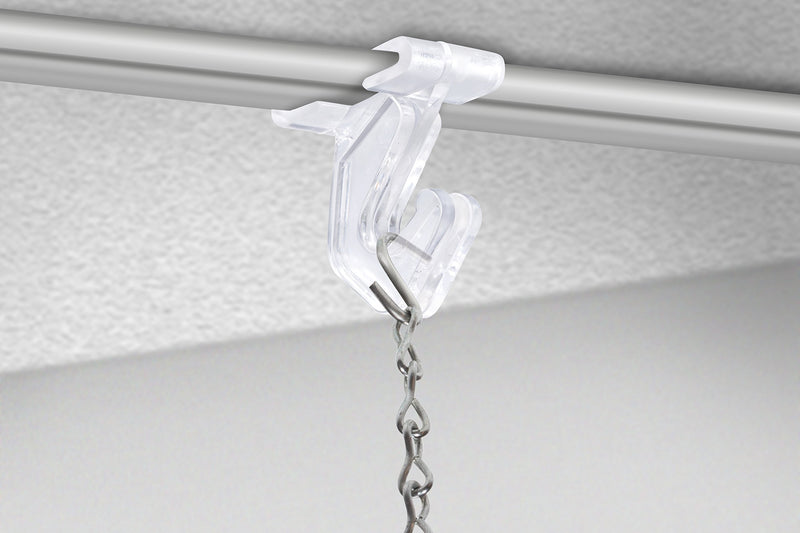 NewNest Australia - Pack of 100 - Crystal Clear Hinged Polycarbonate Ceiling Hooks for Drop-Ceiling T-Bars, Holds up to 15 lbs. 1"W x 1 ½"H 