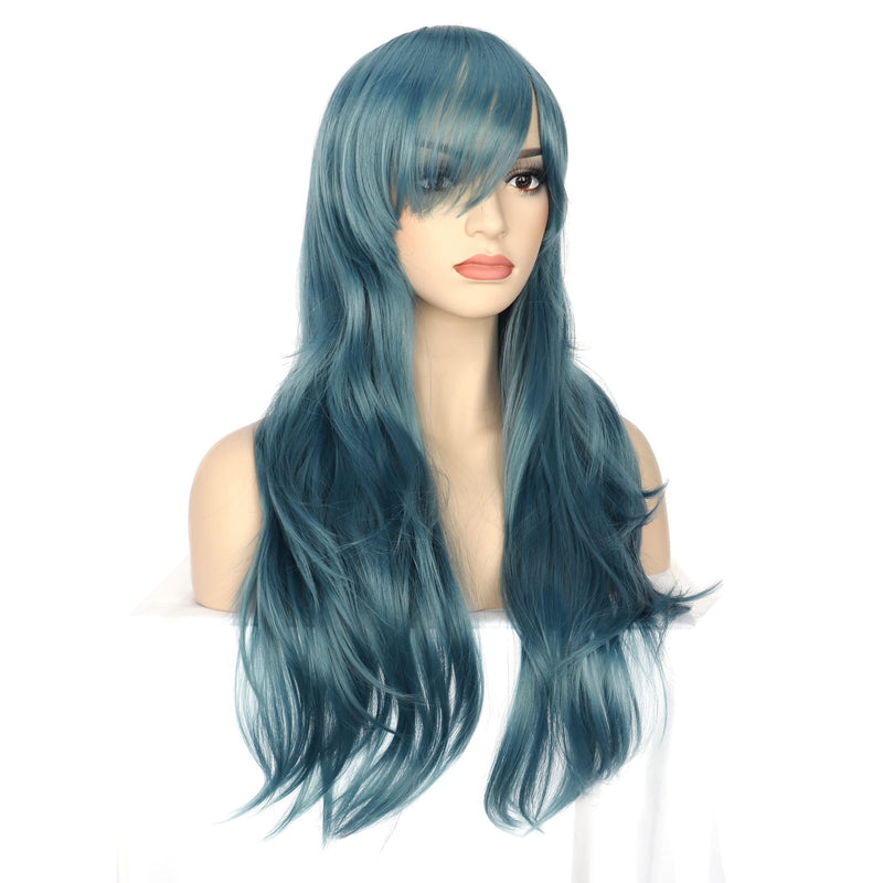YEESHEDO Women's 28" 70 cm Cosplay Wig Long Wavy Curly Hair Ends with Bangs Wigs for Girls Heat Resistant Synthetic Wig for Party Costume Anime Halloween (Ash Blue) Ash Blue - NewNest Australia