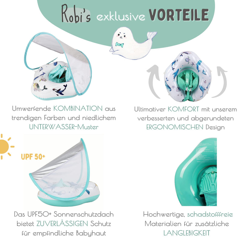 Edwekin Unique Baby Swimming Ring With Hand-Painted Motifs | Innovative Baby Swimming Aid With Sun Protection Canopy Upf50+ | Children'S Swimming Rings | Baby Float For 6 Months To 3 Years Robi - NewNest Australia