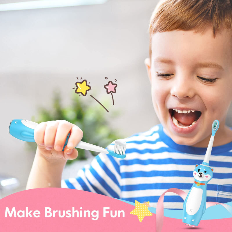 Kids Electric Toothbrush Rechargeable, Sonic Silicone Teeth Brush with Timer for Children Boys Girls Ages 3+, 3 Modes with Memory, 4 Soft Brush Heads (Blue Shiba Inu Dog) Blue - NewNest Australia