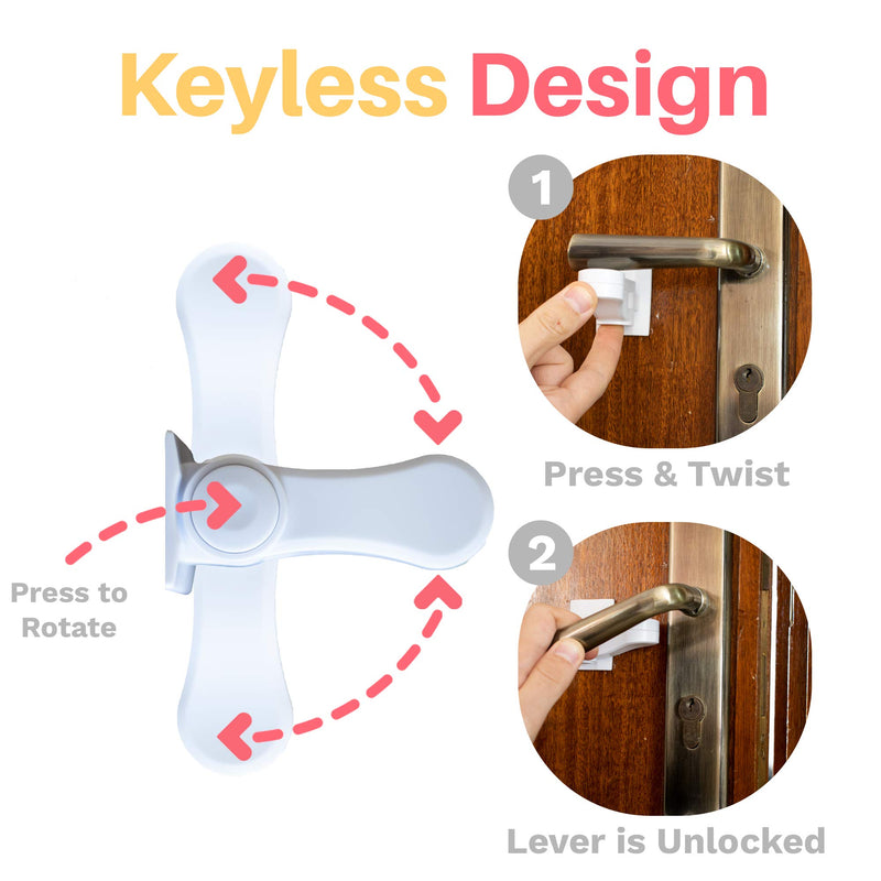 Child Proof Door Lever Lock (3-Pack) - Door Handle Lock - 3M Adhesive - Minimalist Design - No Drilling Child Safety Door Handle Locks by Inaya - NewNest Australia