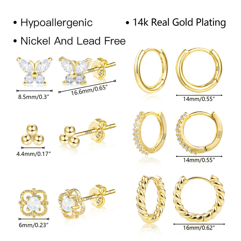 Gold Earrings, Gold Stud Earrings Hoop Earrins Set, Cubic Zirconia Stud Earring Small Gold Huggie Earrings, Butterfly Earrings Chain Earrings Opal Earrings butterfly stud and hoops - NewNest Australia