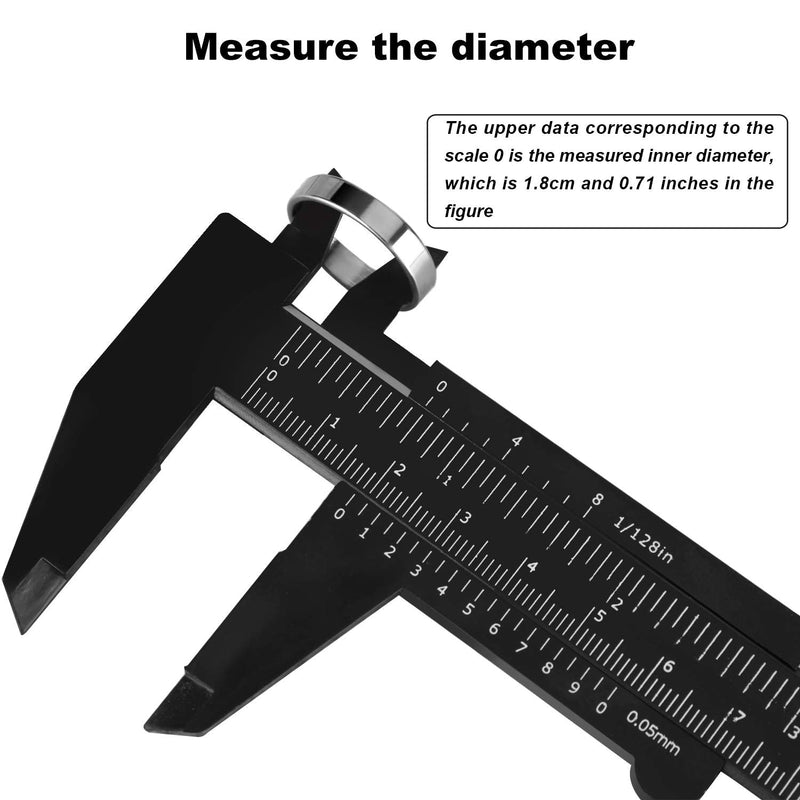 Honoson 10 Pieces 150 mm Mini Plastic Caliper Vernier Caliper Double Scale Sliding Gauge Measuring Tool for Student Office, 0-6 Inch, Black - NewNest Australia