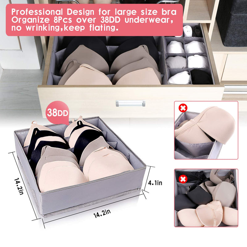 NewNest Australia - Dresser Drawer Underwear Organizer - Large Drawer Organizer Closet Divider Washable Clothes Bra Sock Tie Foldable Storage Box Drawer Polyester Fabric Baby Cloth Panties Belts Set of 6,Gray 6 SET 