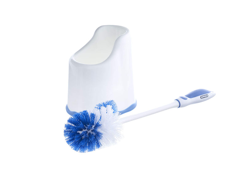 Superio Toilet Brush and Holder, Toilet Bowl Cleaning System with Scrubbing Wand, Under Rim Lip Brush and Storage Caddy for Bathroom , White and Blue - NewNest Australia