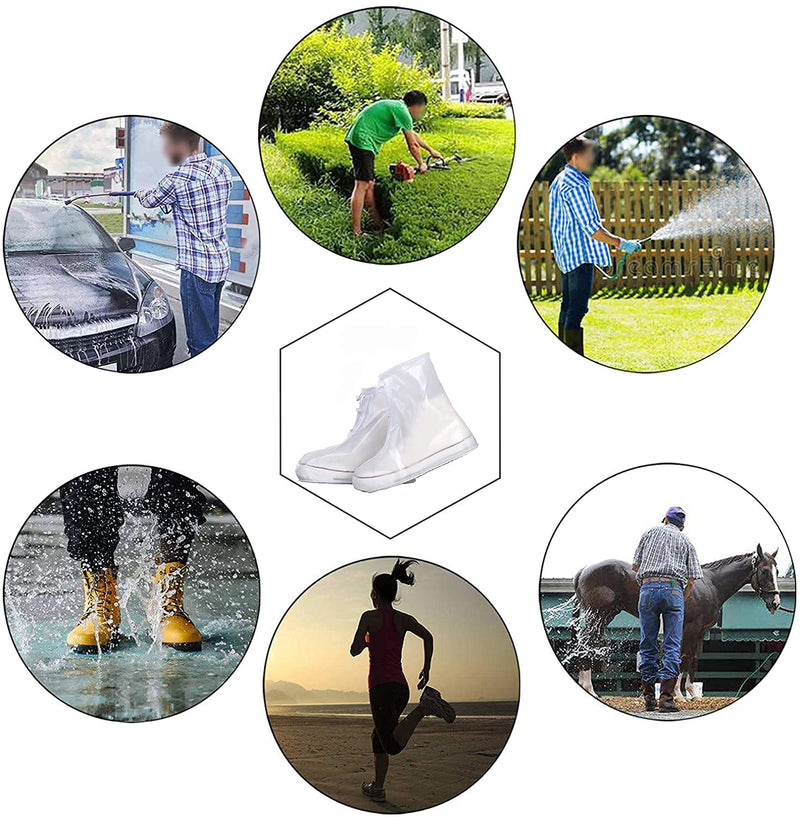 Waterproof Shoes Cover, Non-slip Rain Snow Boots Shoes Cover Reusable Women Men PVC Rubber Sole Overshoes Protectors for Outdoor Cycling Camping Fishing Travel (XXL, White) XXL/12in - NewNest Australia