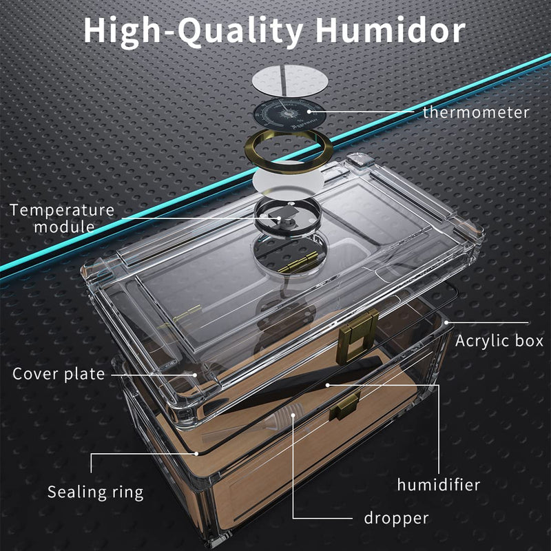 TISFA Acrylic Cigar Humidor with Humidifier and Hygrometer, Desktop Cigar Case Box That can Hold About 15-20 Cigars (S) S - NewNest Australia