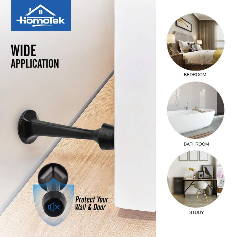 HOMOTEK 4 Pack Heavy Duty Solid Rigid Door Stop with Soft Rubber Tip, Zinc Die Cast Door Stopper Protect Wall & Door, Black Y-Black-4PK - NewNest Australia