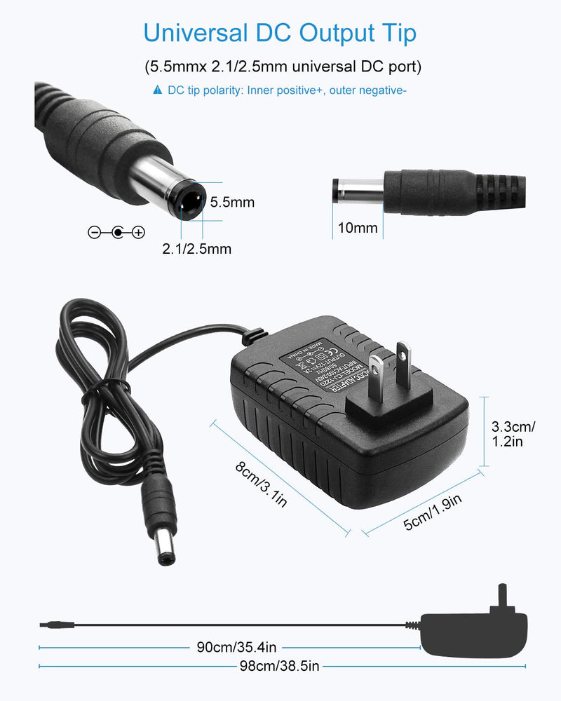 ALITOVE 12V 2A Power Supply Adapter DC 12 Volt 24W 2000mA 1.8A 1.5A 1.2A 1A Power Converter Transformer with 5.5x2.5 5.5x2.1 5.5x3.0 5.5x1.7 4.8x1.7 4.0x1.7 3.5x1.35 3.0x1.1 2.5x0.7 6.3x3.0 10 Tips - NewNest Australia