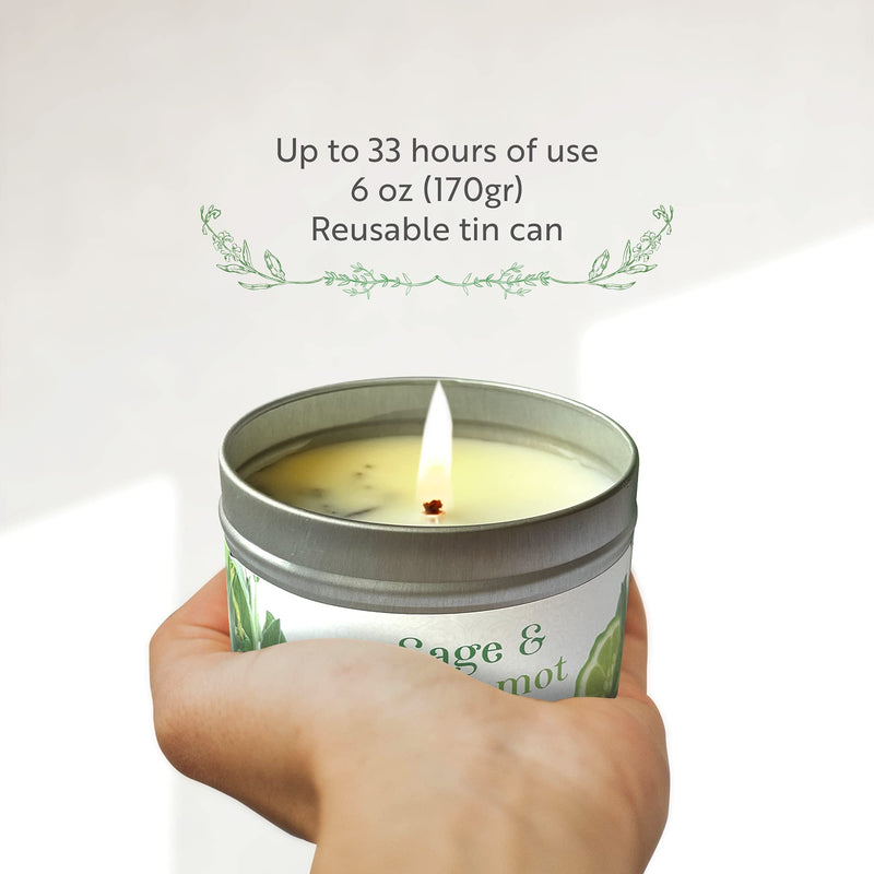 Chandelita Scented Candle Aroma Candle With Essential Oils Natural Pure From Sage And Bergamot - Sage Leaves, With Soy Wax For Cleaning And Meditation - Chakra Candle - Aromatherapy Candle - NewNest Australia
