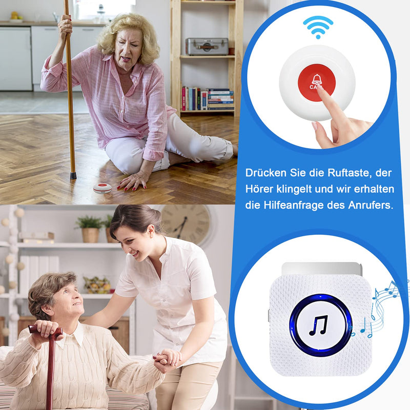 Chunhee Emergency Call Button For Seniors / Seniors Emergency Call / Home Emergency Call Internal 150 M Sos Alarm Wireless For Caregivers Patient Elderly Receiver X 1 + Call Button X 2 - NewNest Australia