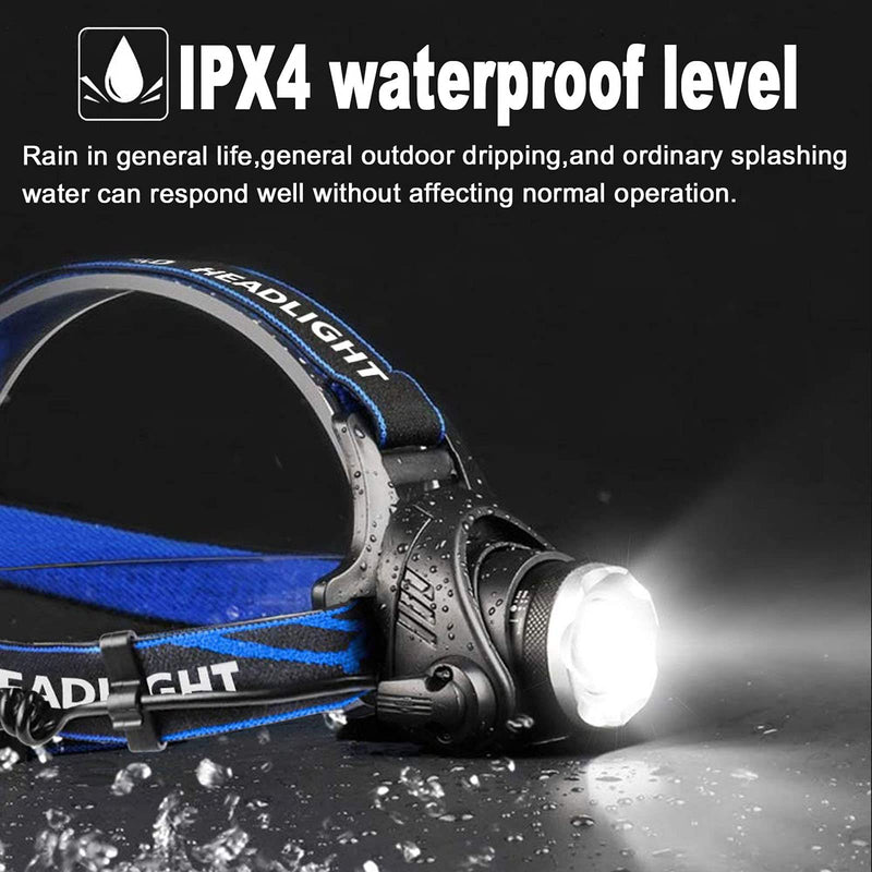 2Pcs Rechargeable Headlamp Flashlight Led Headlamp +4Pcs 18650 Battery Zoomable Adjustable 3 Modes Waterproof Headlight Perfect for Camping Running Outdoor Headlamps for Adults and Kids - NewNest Australia