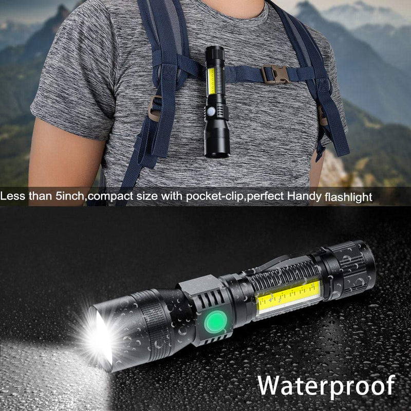 LED Tactical Flashlight, Magnetic Flashlight, 1200 Lumens Super Bright Flashlight with COB Work Light, Waterproof, 4 Modes, Pocket USB Rechargeable Flashlights for Outdoor Camping Emergency One Pack - NewNest Australia