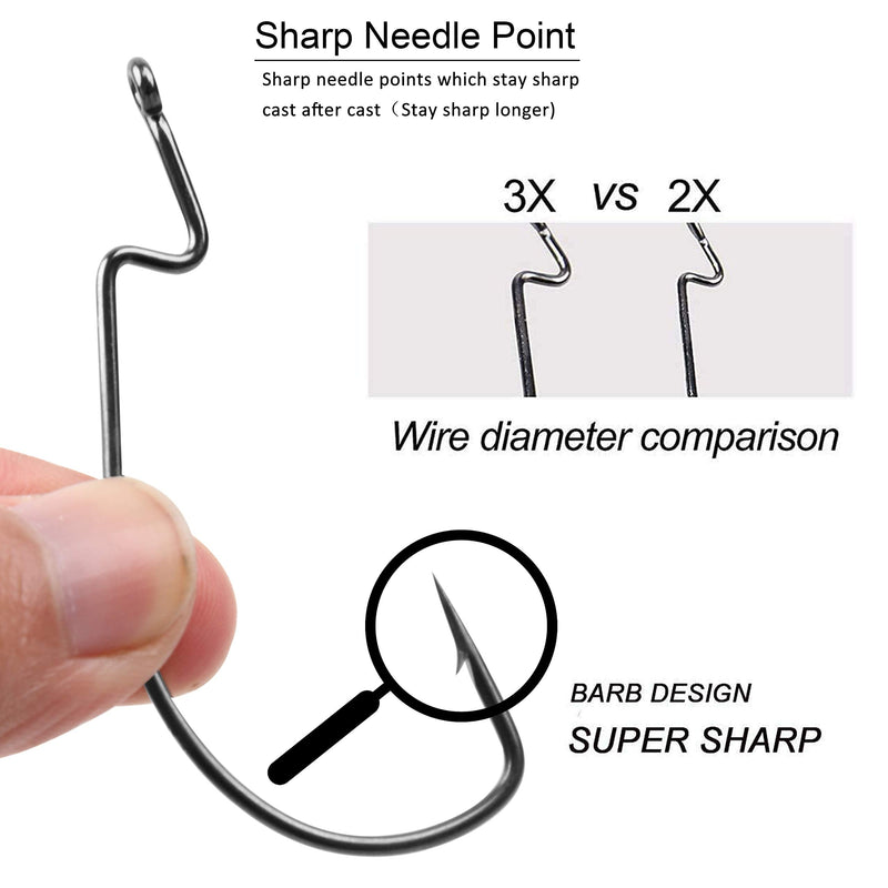 Bass Fishing Worm Hooks Set, 50pcs/100pcs 3X Strong Fishing Worm Hooks, Offset Worm Hooks High Carbon Steel Wide Gap Bass Hooks Soft Worm Bait Jig Fish Hooks for Bass Trout Salmon Freshwater Saltwater 100pcs worm hooks(1#-5/0) - NewNest Australia