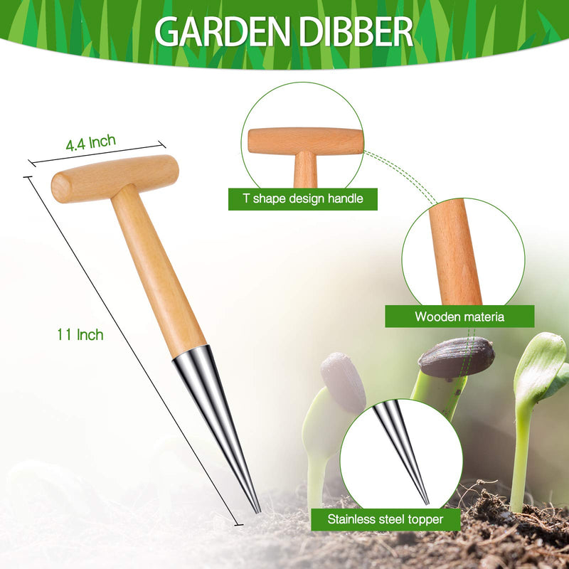 2 Pieces 11 Inch Stainless Steel Hand Dibber Garden Tools Wooden Dibbers Dibbler Bulb Planter for Planting Seeds and Bulbs - NewNest Australia