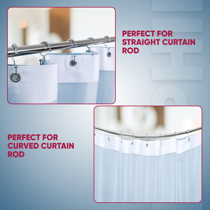 Double Shower Curtain Hooks Rust Proof (Set of 12) - Stainless Steel Nickel Shower Curtain Rings with Roller Balls for Easy Glide, Easy Install Double Shower Hooks for Shower Curtain (Polished Nickel) Dual Anchor Hooks - NewNest Australia
