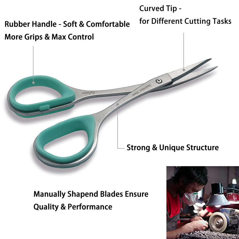 PAFASON 4" Stainless Steel Curved & Straight Embroidery Scissors Set with Premium PU Leather Cover Rubber Ring Handle Perfect for Cross Stitch Crochet Knitting Quilting Thread Yarn Sewing Cutting Green+Pink - NewNest Australia
