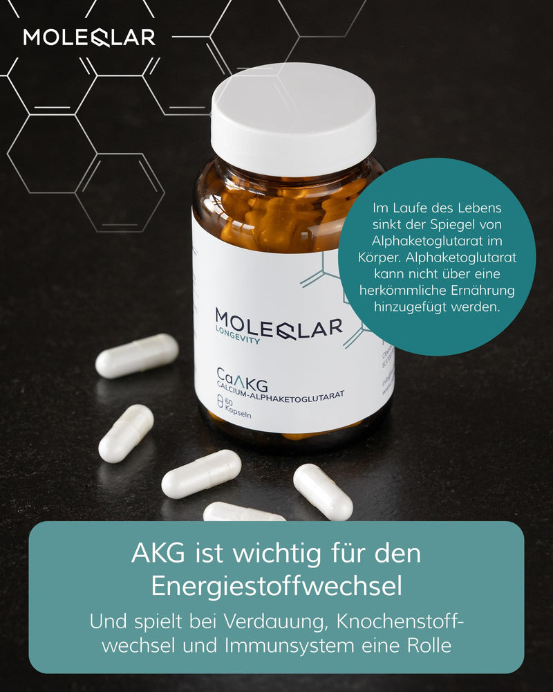 MoleQlar CaAKG (calcium alphaketoglutarate) 60 capsules - dietary supplement with calcium & alphaketoglutarate - 1000mg calcium AKG per capsule - NewNest Australia