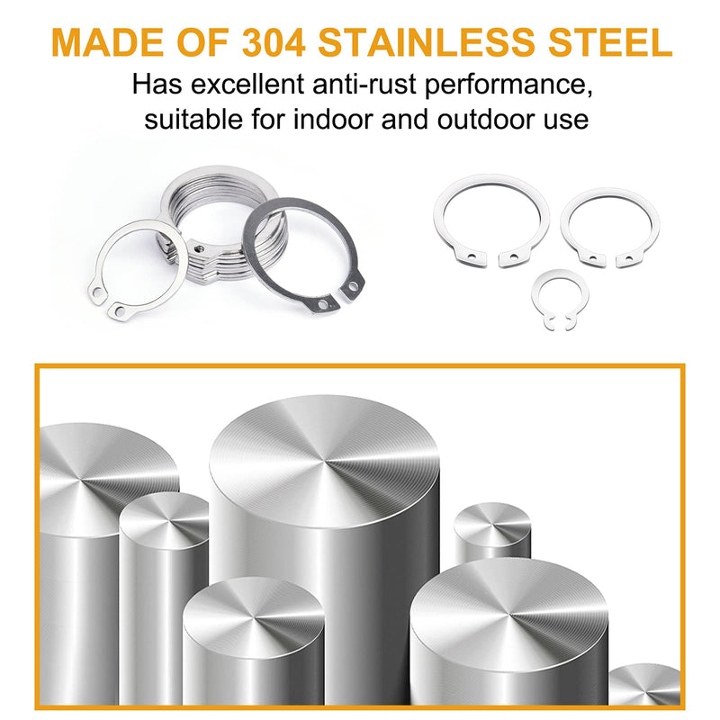 VIGRUE 315Pcs External Retaining Rings Snap Rings Assortment kit 304 Stainless Steel External Circlip Snap External Retaining C-Clips Rings Set, 15 Sizes (304 Stainless Steel Circlip) 304 Stainless Steel Circlip - NewNest Australia