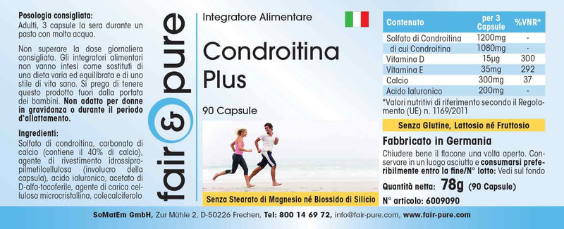 Fair & Pure® - Chondroitin Plus with hyaluronic acid - calcium - vitamin D and E - without magnesium stearate - 90 chondroitin capsules - NewNest Australia