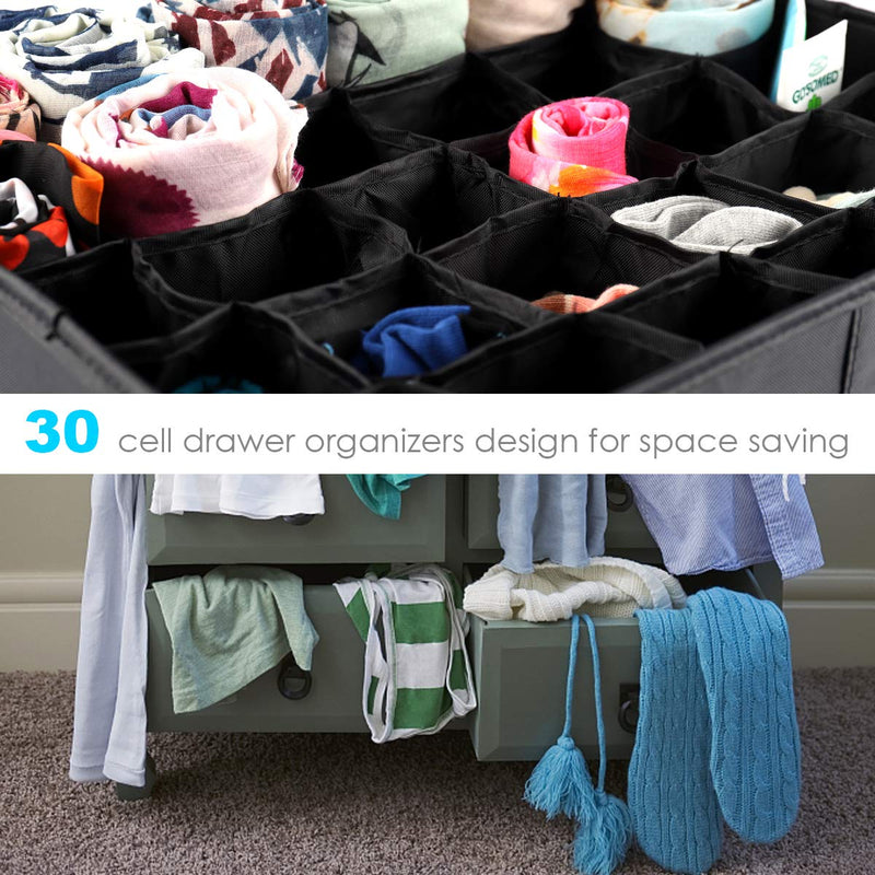 NewNest Australia - MIFXIN Underwear Socks Storage Organizer Drawer Divider 30 Cell Foldable Closet Drawer Organizer Storage Box Bin for Socks Bras Underwear Ties with Dust Proof Cover (Black) Black 