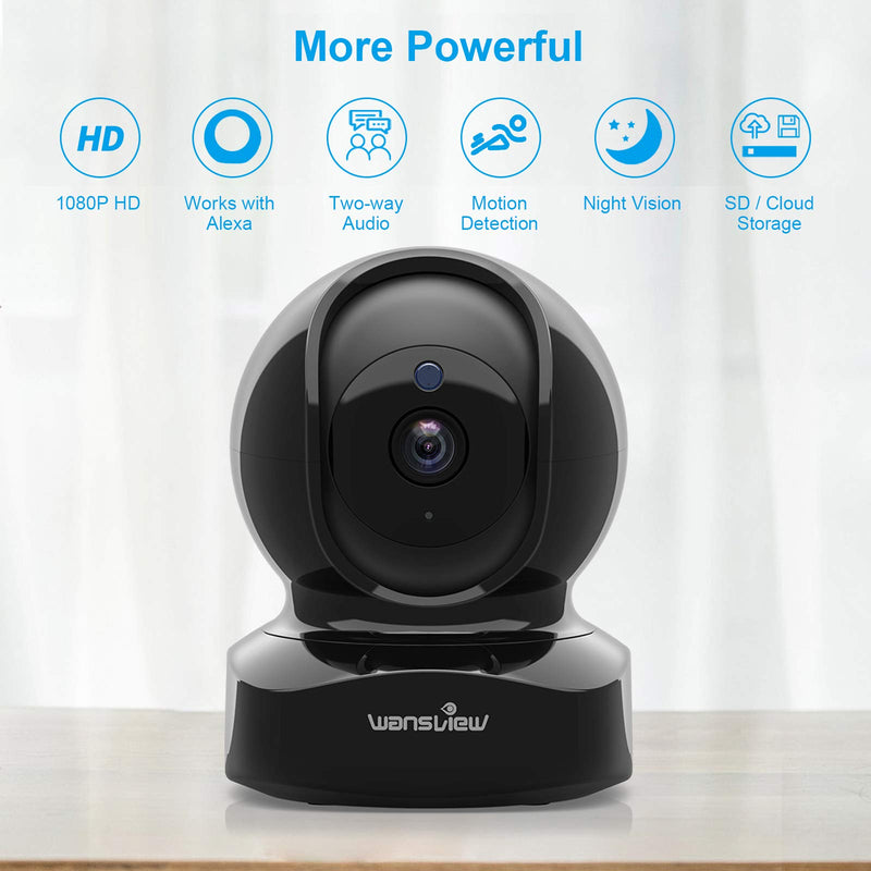 wansview Wireless Security Camera, IP Camera 1080P HD, WiFi Home Indoor Camera for Baby/Pet/Nanny, Motion Detection, 2 Way Audio Night Vision, Works with Alexa, with TF Card Slot and Cloud Black - NewNest Australia