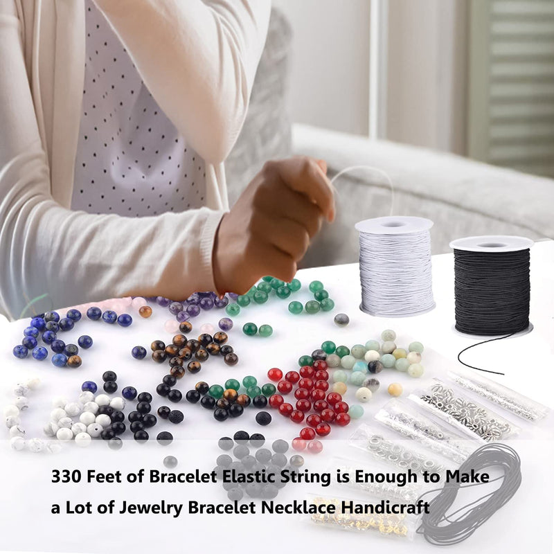 Elastic Cord for Bracelets, 2 Rolls 1 mm 330 Feet Sturdy Bracelet String, Stretchy Elastic String for Jewelry Making, Necklaces, Beading Black+White - NewNest Australia