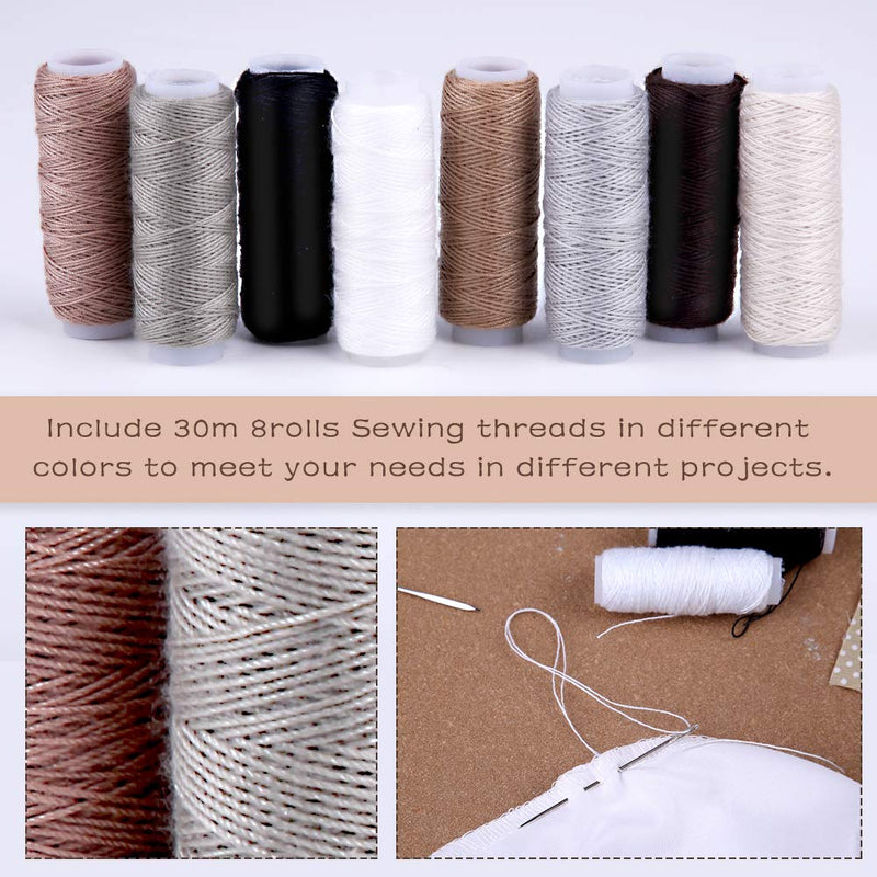 30 Pieces Leather Sewing Kit, Leather Sewing Upholstery Repair Kit with 8 Colors Sewing Thread, Leather Sewing Needles, Awl, Scissors, Thimble, and Tape Measure for Leather Sewing Repair Bookbinding - NewNest Australia