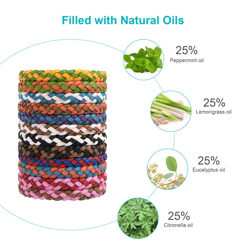 OSDUE 12 Pack Mosquito Repellent Bracelet, Waterproof Anti-Mosquito Wristbands, Adjustable Leather & EVA, DEET-Free Natural Wristbands for Adults, Kids & Babies, 300 Hour Insect Repellent Protection Multicolor (Leather) - NewNest Australia