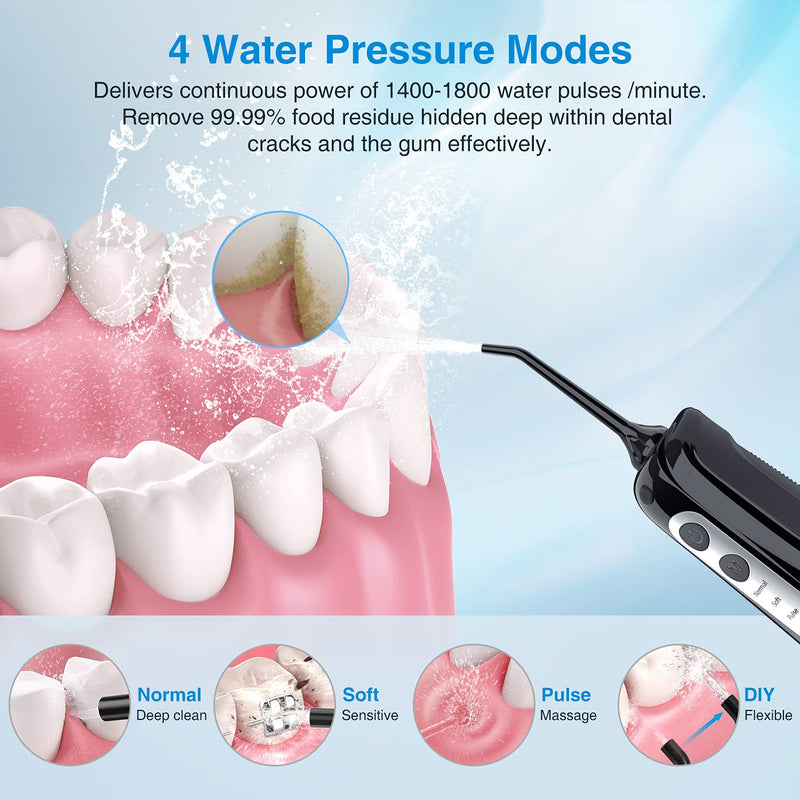 Upgraded Cordless Water Flosser for Teeth, PECHAM Portable Oral Irrigator IPX7 Waterproof 300ML DIY & 3 Modes 4 Jet Tips and Tongue Cleaner Help Deep Clean Oral, USB Rechargeable for Home Travel Blue - NewNest Australia