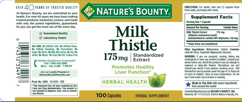 Milk Thistle by Nature's Bounty, Herbal Health Supplement, Supports Liver Health, 175mg, 100 Softgels - NewNest Australia