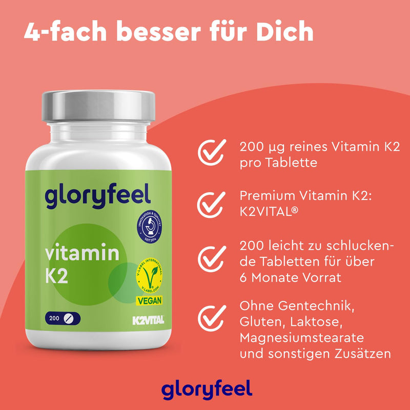Vitamin K2 MK-7 200µg - 200 vegan tablets - Premium K2VITAL® K2-MK7 Menaquinone 99.7+% All-Trans - Laboratory tested and made in Germany without additives - NewNest Australia