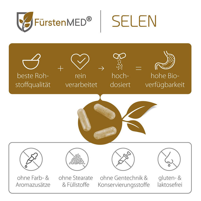 FürstenMED® selenium capsules - selenium 200µg - selenium high dose made from sodium selenite for optimal bioavailability - 180 vegan selenium capsules, without additives - NewNest Australia