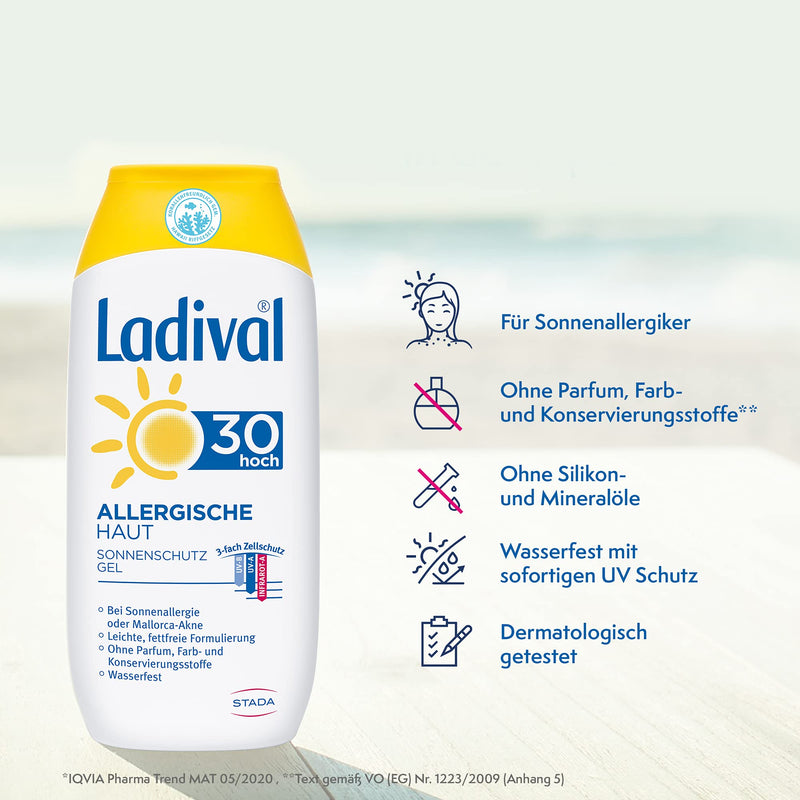 Ladival Allergic Skin Sun Protection Gel SPF 30 and Ladival Allergic Skin Après Sun Gel - Set of 2 - Perfume-free, without dyes and preservatives - 2x 200 ml - NewNest Australia