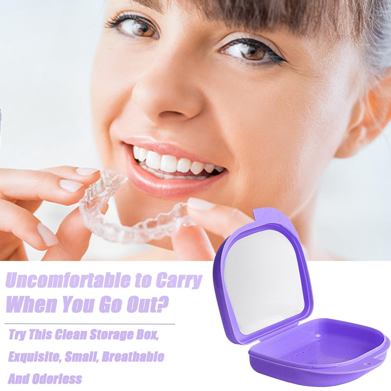 Denture Brush Set, Denture Container, Denture Bath Box, Denture Box With Mirror, With 2 X Aligner Removal Tools For Braces Or Dentures, Cleaning And Storing For Travel, Purple - NewNest Australia