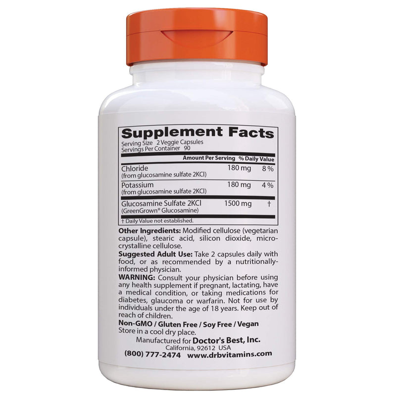 Doctor's Best Vegan Glucosamine Sulfate, Joint Support, Non-GMO, Vegan, Gluten Free, Soy Free, 750 mg 180 Veggie Caps - NewNest Australia