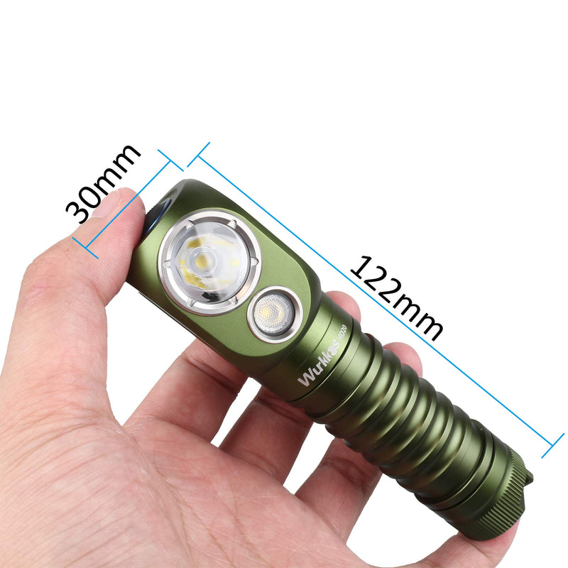 Wurkkos HD20 USB-C Flashlight Rechargeable, Right Angle Flashlight High 90CRI Provide Dual LED Heads Both Spotlight and Moonlight,Super Bright Max 2000Lumen,Beam 147yd,Include battery (Army Green) Army Green - NewNest Australia