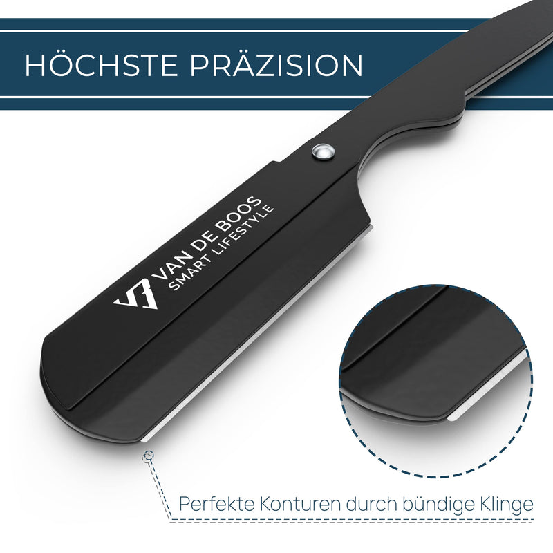 Van De Boos® razor set with 100 Derby interchangeable blades - high-quality stainless steel barber beard knife with extra sharp blades - barber razor knife for precise beard wet shaving (men) stainless steel black + 100 Derby Professional - NewNest Australia